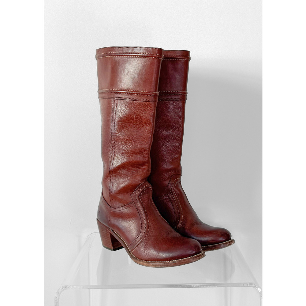 FRYE Jane Stitch Dark Brown Redwood Leather Riding Boots 77230  (8.5) - Picture 10 of 12